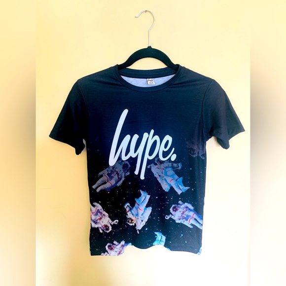 Hype Boys Black Space Astronauts Speckle Fade Print Short Sleeve T-Shirt - Picture 1 of 3